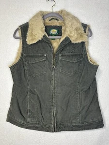 Cabelas Women’s Vest Corduroy Cotton Faux Fur Fleece Lined Safari Green Sz Large - Picture 1 of 9