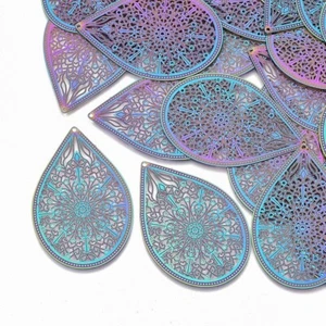 50 x Teardrop Rainbow Stainless Steel Filigree Pendants Jewelry Making 48.5x32mm - Picture 1 of 2