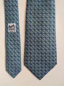 Hermes 100% Silk Tie 7711 OA Made In France Geometric Pattern  #22 - Picture 1 of 6