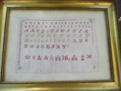 abécédaire brodé surtoile de lin très fine ancien (XIX) - Photo 1/3