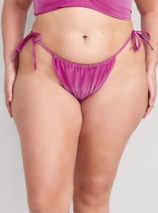 NWT Old Navy High-Waisted Pink Fuschia Metallic Shine String Bikini Swim Bottoms - Picture 1 of 8