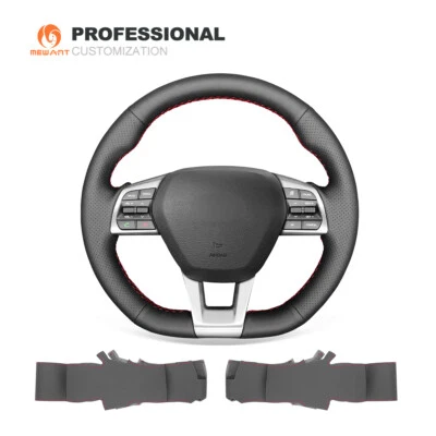 Genuine Leather Car Steering Wheel Cover for Hyundai Sonata (D Shape) 2017-2018 - Image 1 of 4