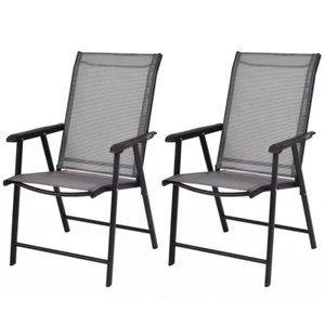 2PCS Folding Chairs Steel Frame Patio Garden Outdoor W/ Armrest & Footrest - Picture 1 of 12