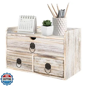 SeekElegant Organizador de Escritorio de Madera Vintage, Organizador de Escritorio Pequeño con Cajones, T - Imagen 1 de 5