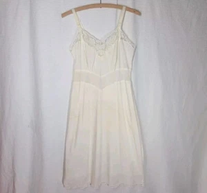 Vtg 50s White Full Slip Floral Net Mesh Lace Cotton Layered Double Midi Skirt S - Picture 1 of 16