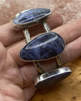 HOB MEXICO Sterling Silver Sodalite STONE Healing Cuff Statement HEAVY Bracelet - Image 1 of 4