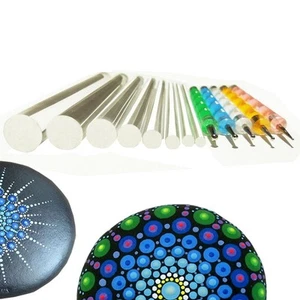Mandala Rock Painting Pen Dot Dotting Tools Stencil Brush Set 12 PCS Flat Hea... - Picture 1 of 7