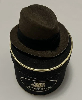 复古 STETSON 帽子销售员样品微型迷你 Fedora 带盒 1950 年代原装 — 第 1/4 张图片