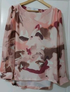 Next Pink, White &brown, Long Sleeve Blouse Size 14 - Picture 1 of 6