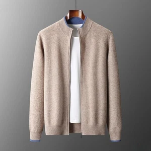 Suéter de cuello alto 100 % lana de invierno para hombre Cárdigan tejido con cremallera gruesa Prendas para el torso - Imagen 1 de 27