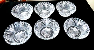 6 Vintage Brilliant Cut Glass Diamond & Fan 5" Dessert Bowls Exc Condition - Picture 1 of 9