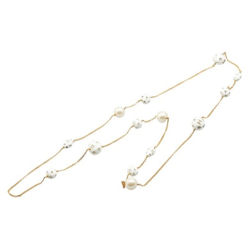 Collana CHANEL strass bianchi logo CC sfere charms placcato oro 98P vintage