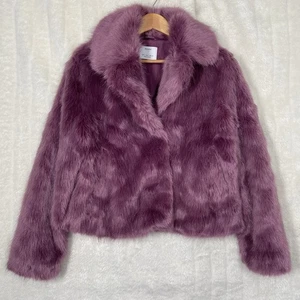 Kunstfell Jacke Gr. L 14 16 Lila Kragen Formell Boho Retro Party Bershka - Bild 1 von 12