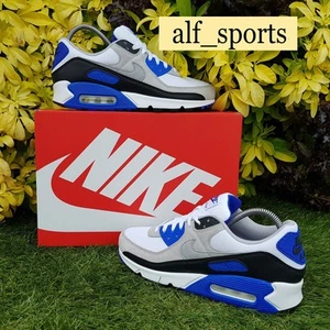 ❤️Neu mit Karton & Original Nike® Air Max 90 Weiß Grau & Hyper Royal Turnschuhe UK Größe 9,5 - Bild 1 von 22