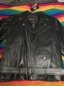 CHAQUETA MOTERA DE CUERO NEGRA HIGH MILEAGE BY VANCE U.S.A LIVE TO RIDE TALLA GRANDE - Imagen 1 de 6