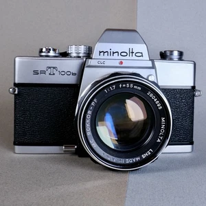 Minolta SRT100b 35mm Film SLR Camera w/ Rokkor -PF 55mm F/1.7 - Good condition - Picture 1 of 14