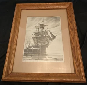 Morgan Drying Sail Mystic '74 #400- CHARLES W. MORGAN Framed 20.5" X 16.75" - Picture 1 of 6