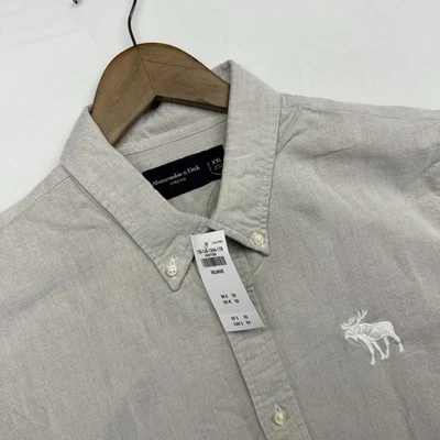 Abercrombie Fitch Shirt Men's 2XL Gray White Oxford OCBD Solid Stretch NEW - Image 1 of 4