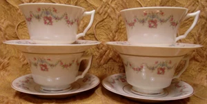 vintage Syracuse USA China Old Ivory ARCADIA -4 cups & 4 saucers - Picture 1 of 5