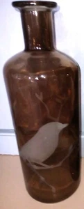 Flasche Bernstein Braun Glas Geätzt Vögel Boho Landhaus Dekor Display Zum Selbermachen Lampe - Bild 1 von 5