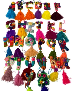 ONE MEXICAN EMBROIDERED LETTER , TASSEL , CHOOSE YOUR LETTER , HAND MADE , CHARM - Picture 1 of 28