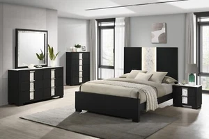 6Pc Beautiful Master Bedroom Suite in Black White Finish King Sleek Bed Set - Picture 1 of 11