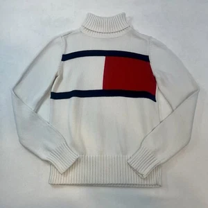 VTG Tommy Hilfiger Sweater Womens SM Chunky Knit Turtle Neck Made In Japan Y2K - Picture 1 of 9