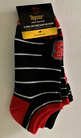 3PK Topsox NC STATE WOLFPACK SOCKS 9-11 NEW No Show THREE PAIR Cover