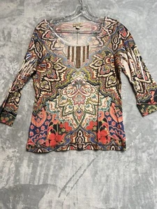 Vintage OneWorld Women Classic Print Long Sleeve Neck Shirt sz Medium - Picture 1 of 6