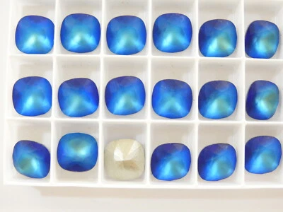Bermuda Blue Matte F (12mm) Swarovski 4470 Cushion Cut Stones - Image 1 of 4