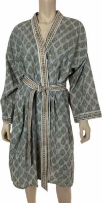 NUEVO CON ETIQUETAS Bata envolvente con estampado de bloques de la India talla única gris Foto 1 de 4
