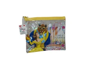 Disney Beauty And The Beast -Make up Bag/Pouch Clear Glitter Pouch 8⅝" × 7⅝" New - Picture 1 of 4