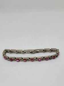 Vintage Silver-Colored Bracelet with Pink-Colored Stones - Picture 1 of 3