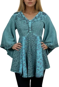 Fall 3/4 Bell Sleeve V Neck Embellishment Bohemian Tops for Women - Sequin Beade - Picture 1 of 11