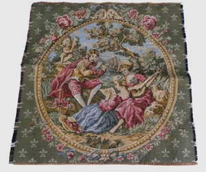 Vtg Goblys Tapestry Made in France 10"x10" Victorian Music Cherub Man Woman - Picture 1 of 8