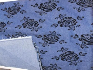 Flocked Floral  Denim Cotton blue/black Apparel Fabric 72x58 fgr21 - Picture 1 of 3