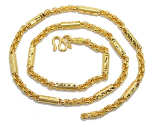 Collar Clásico Eslabón Mezcla 21" 5mm Cadena Baht 24K Oro Amarillo GP Hecho en Tailandia GT56 - Imagen 1 de 5