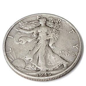 1935-P- Walking Liberty Half Dollar Coin, 90% Silver Coin, Fine