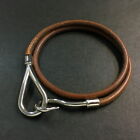 Bracelet double enveloppement Hermes Jumbo cuir ton argent marron/9Y3075