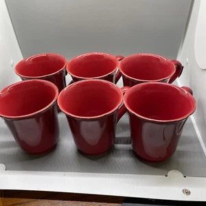 Stoneware Cambria Red Coffee/ Tea Mug 4.25" Set of 6 Handcrafted In Portugal - Picture 1 of 8