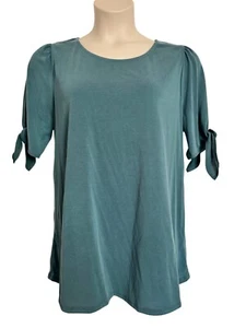 Green Envelope Soft Stretchy Round Neck Size 1X Tie Short Sleeve NWT - Picture 1 of 7