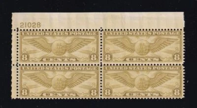 1932 Sc C17 AIRMAIL 8c olive MNH nice OG rotary press plate block of 4 (3H - Image 1 of 2