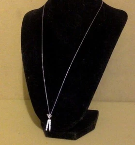 .925 Vintage Sterling Silver Necklace With 1" Diamond Studded  Pendant 20"  - Picture 1 of 7
