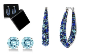 Blue Inside Out Hoops in 18K White Gold-Plating Made with Blue Swarovski Crystal - Picture 1 of 5