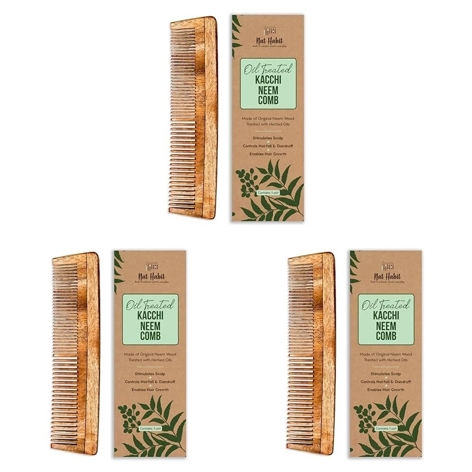 Peine de madera de neem - empapado en 13 hierbas para desenredar, controlar el encrespamiento y brillo Foto 1 de 1