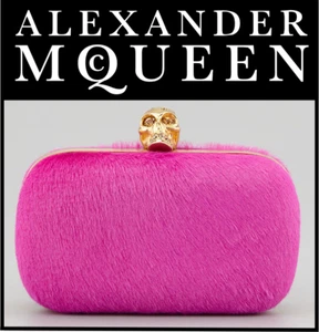 Alexander McQueen Pink Calf Hair Skull Box Clutch - Picture 1 of 11