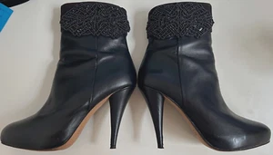 Alannah Hill - Black Leather Boots with beading detail - Size 7 - Picture 1 of 4