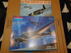 monogram 1/48 heinkel he111 german bomber+ esci tank hunter hs129 plastic model 