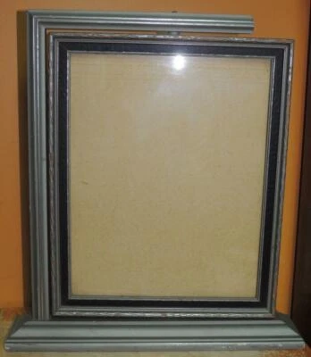 Antiguo marco de fotos 8"x10" Art Deco plateado negro parroquia pivote lateral ESTILO Foto 1 de 4