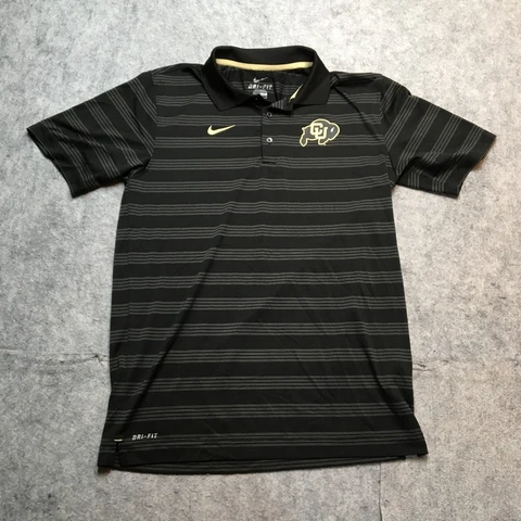 Nike Colorado Buffaloes Polo Shirt Mens Medium M Dri Fit Black Striped Buffs CU Cover